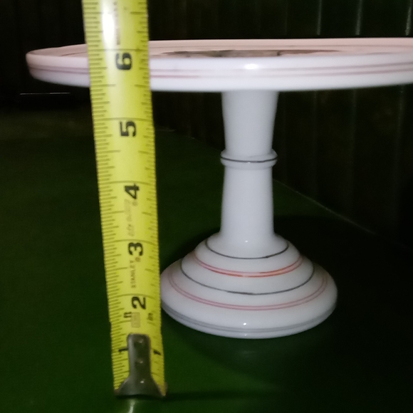 Vintage Hand Painted Milk Glass Pedestal Cake Stand Plate Floral - Picture 7 of 10